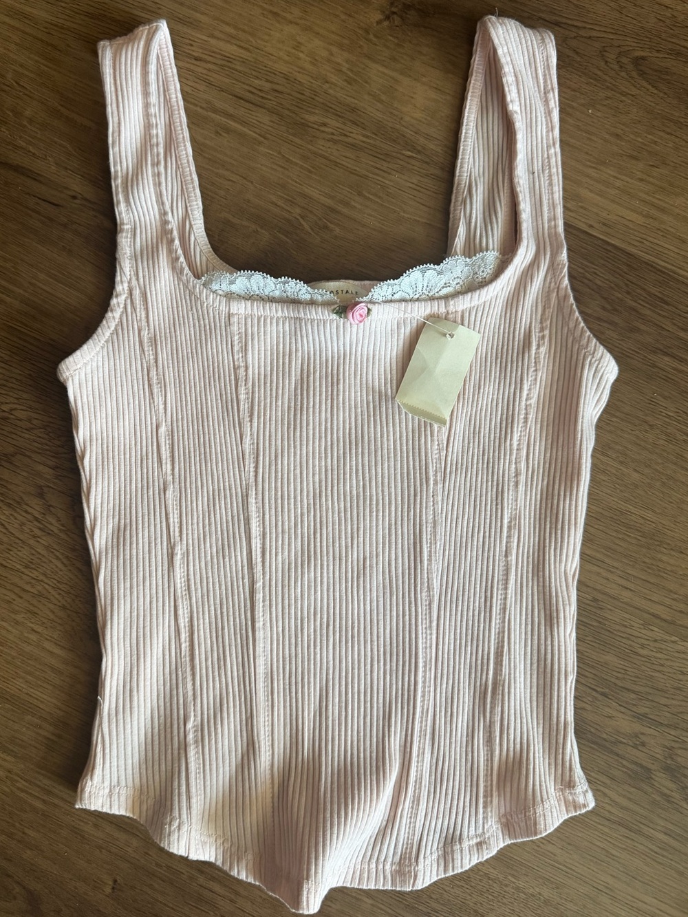 Aeropostale Light Pink Ribbed Lace-Trim Tank